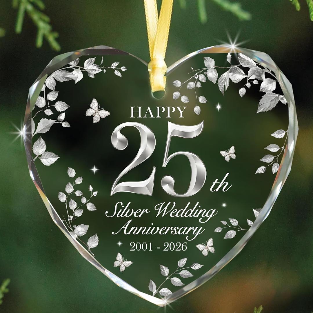 25th Wedding Anniversary Ornament 2001–2026, Silver Anniversary Wedding Gifts Keepsake, 25 Year Anniversary Marriage Gift for Couple, Wife, Husband