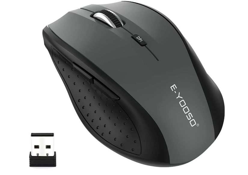 EYOOSO Wireless Mouse for Laptop, Portable Optical Computer Mouse, 6 Buttons, Cordless 2.4GHz with USB Receiver, 5Level 4800 DPI, 18 Months Battery Life, for PC, Chromebook, Windows, Mac(Black)