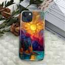 DAIZAG Case for iPhone 15,Mountain Range Sunrise Stained Glass Full-Body Design Hybrid Dual Protection Soft TPU Hard PC Shockproof Scratch-Resistant Protective Cover Phone Case for Men Women