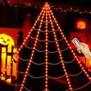 Spider Webs Halloween Decorations Lights,250 Orange LED Light Up,8 Modes 16.4Ft Giant Spiderweb with Remote Control,Halloween Decor for Yard Outside