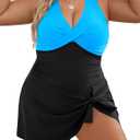 Blooming Jelly Women Plus Size Swimsuit One Piece Swim Dress Tummy Control Bathing Suits Criss Cross Modest Swimwear (3X-Large, Cornflower Blue & Black)