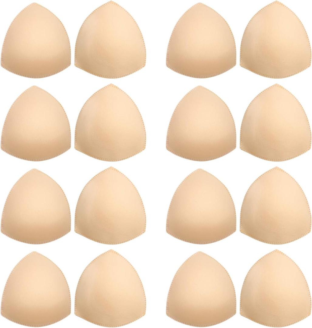 Bra Pads Inserts 8 Pairs, Triangle Bra Cups, Removable Breast Enhancers for Women, Fits A/B Cup Sports Bras, Bikinis, Swimsuits (Beige), A-Cup/B-Cup