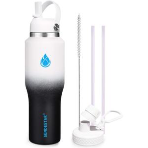 SENDESTAR Water Bottle,Wide Mouth Stainless Steel Vacuum Insulated Double Wall Keep Liquids Cold or Hot All Day,Sweat Proof Sport Design,Fit Car Cup Holder,White Black Gradient,40 Ounces