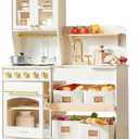 Tiny Land Play Kitchen for Kids with Storage System, Toy Kitchen Set with Plenty of Play Features Gift for Ages 3+ (White)