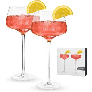 Viski Angled Stemmed Cocktail glasses, Perfect for Amero Spritz, Aperol Spritz, Americano, and Tonic, Premium Crystal drinking glasses, Long Stem Cocktail glass, set of 2, 16oz