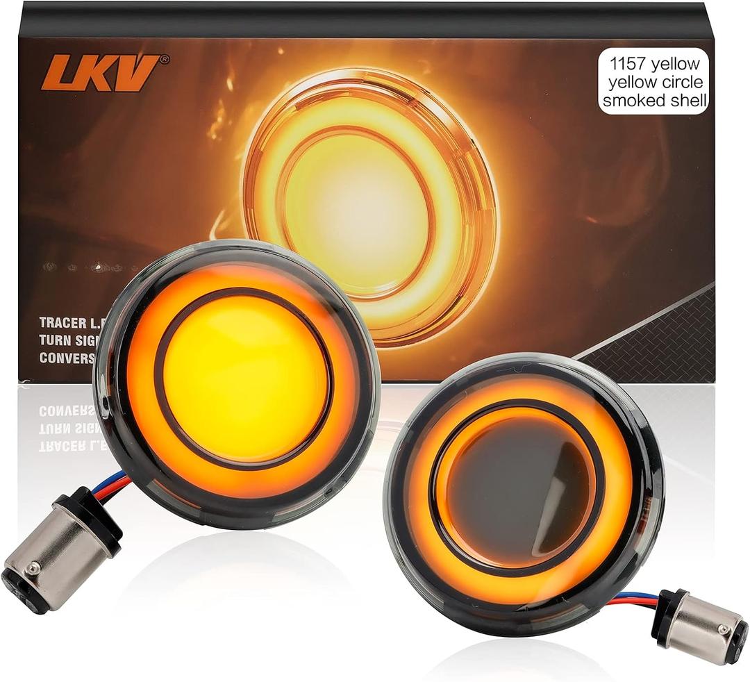 LKV 1157 Front Motorcycle LED Turn Signals Light 2 Inch Bullet Smoked Lens Compatible for Harley Davidson Touring Dyna Softail Sportster Street Glide Road Glide Iron 883 Road King