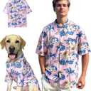 Hawaii Polo Shirt Breathable Cool Beach Style Pet Owners Pink T-Shirt Dog Matching Apparel Shirts,Medium Coconut Palm