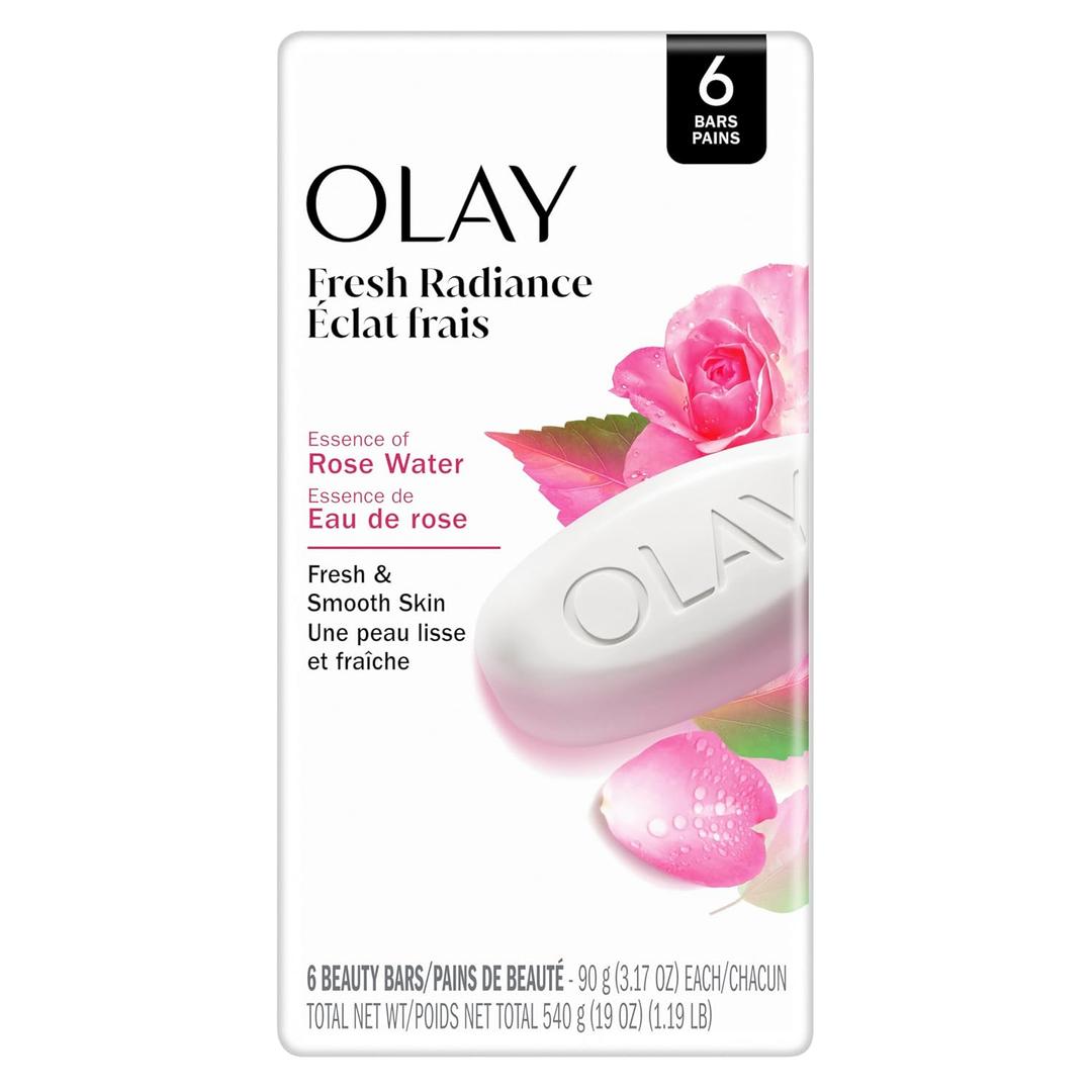 Olay Beauty Bar, Fresh Radiance, Nourishing & Refreshing Formula, Pampering for Smooth & Gentle Skin, Vitamin B3 Complex, Essence of Rose Water Scent, 3.17 oz (Pack of 6)