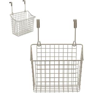 Spectrum Hanging Baskets for Organizing (Large, Satin Nickel) - Grid Over the Cabinet Wire Basket for Kitchen or Bathroom - Door Hanging Storage Organizer for Cleaning Supplies, Washcloths, & Towels