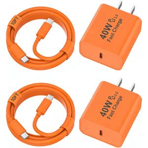 iPhone 17 Pro Max Charger Fast Charging, 2 Pack 40W USB C iPhone 17 Fast Charger Block with 10FT Long Type C to C Charging Cable for iPhone 17/17 Pro Max/17 Pro/Air/16/16 Pro Max/15/15 Pro Max, Orange