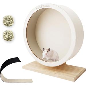 11.42in Silent Hamster Wheel with 2 Natural Chew Toys - Wooden Exercise Wheel with Removable Track, Quiet Spinner for Gerbils, Mice, Hamsters,Mouse,Syrian Hamster(11.42in)