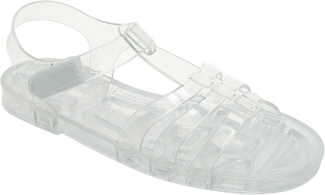 2 x Toddler Sandals Jelly Shoes Girls Unisex Boy Flat Retro Slides Clear Kids Water Slippers Slingback Summer Beach Size 8 Adjustable Buckle Glitter Dress Soft (White)
