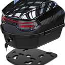 35L Motorcycle Top Case, Motorcycle Daily Tail Box Trunk Lockable Storage Carrier Plastic Waterproof Moto Top Box with Contoured Plastic Backrest Universal Mounting for Helmet Luggage - Black
