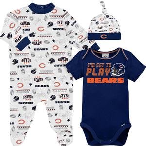 Gerber NFL Baby Boys' 3-Piece Bodysuit, Sleep 'n Play, & Cap Set (Team Bears)