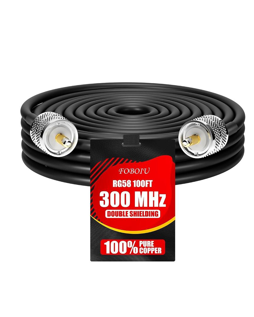 RG58 Coaxial Cable 100ft,CB Antenna Cable,PL259 UHF Male-to-Male CB Coax Cable,50 Ohm Coaxial Cable Extender for Antenna Analyzers,Antenna Tuners,SWR Meters
