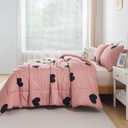 Caressma Love Pattern Girls Pink Comforter Set Twin Size, Cameo Brown Cute Love Heart Print Sexy Comforter Bedding Set for All Seasons, Geometric Soft Microfiber Comforter Set with Pillowcase
