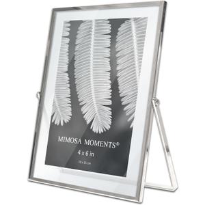 4x6 Silver Metal Floating Picture Frame, Double Glass Tabletop Display, Modern Minimalist Photo Frame for Home & Office Decor