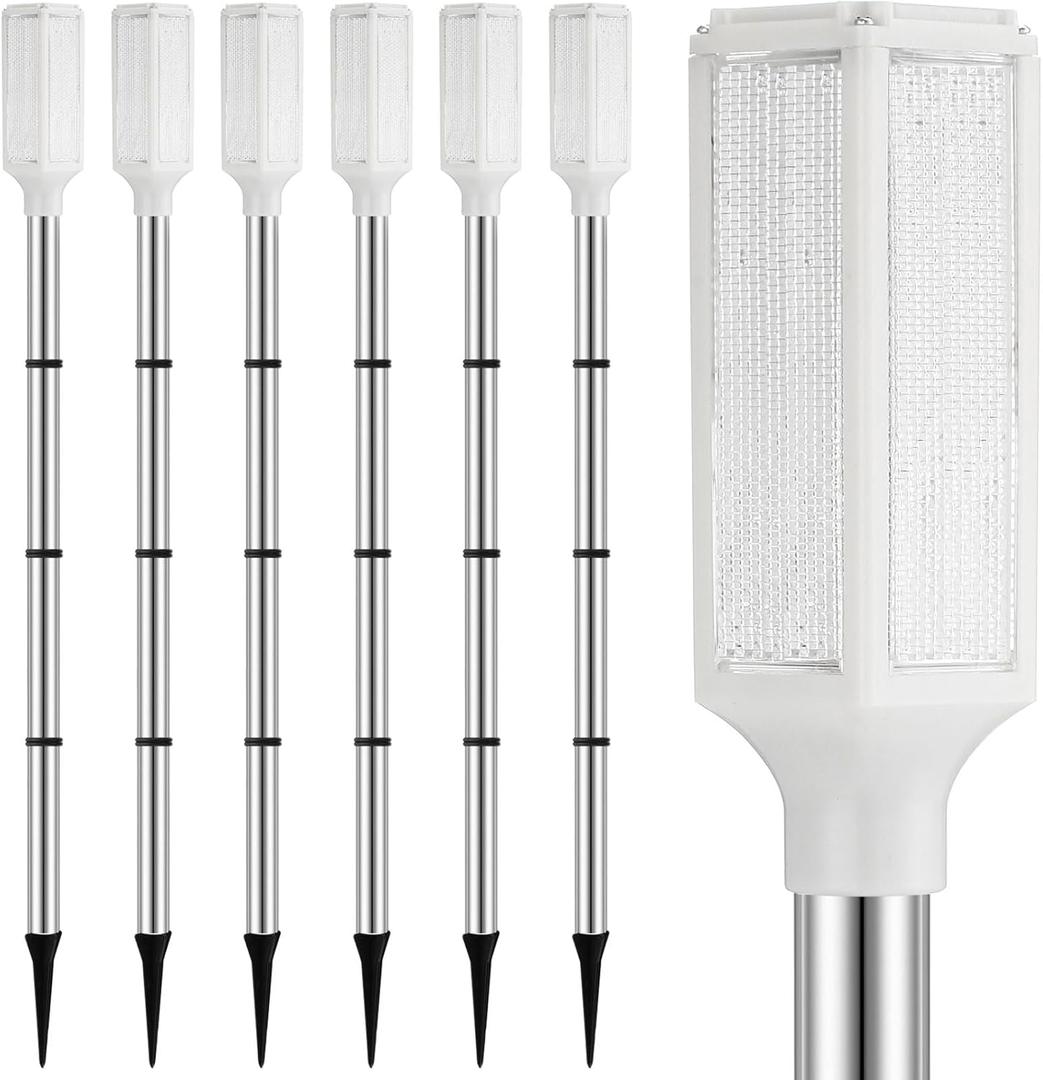 Macarrie 6 Pcs Solar Powered Driveway Markers Reflector Lights Landscape Driveway Reflectors on Poles for Snow Road Outdoor Yard(37 Inch,White)
