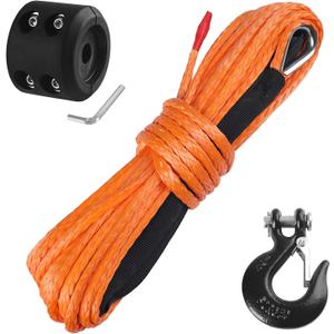 Ucreative 1/4 Inch x 50 Feet Synthetic Winch Rope 10,000LBs Line Cable with Hook and Stopper for ATV UTV (Orange)