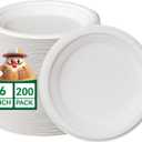 JOLLY CHEF 100% Compostable Small Paper Plates, 200 Pack 6 Inch Heavy Duty Dessert Plates, Disposable Biodegradable Eco-Friendly Sugarcane, Bulk White
