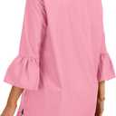 LYANER Women's Flare Long Sleeve Stand Collar Button Down Blouse Shirt Top (Pink, M)