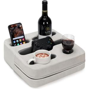 Couch Cup Holder Pillow - Sofa Cup Holder | Couch Caddy, Couch Drinks Remotes Holder for Cups, Headphones, Snacks, and Phones | Use it on Car, Pack, Beach, RV, and More(Silvergrey) (13" x 13" x 3.5")