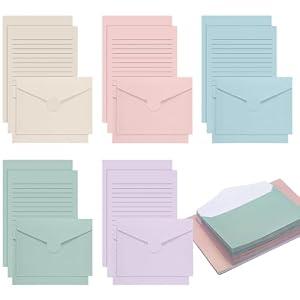 100 Pcs Stationery Lined Stationery Paper and Envelopes Set Includes 50 Letter Writing Paper and 50 Envelope for Office, 5.5 x 8.25 Inch(Pastel)