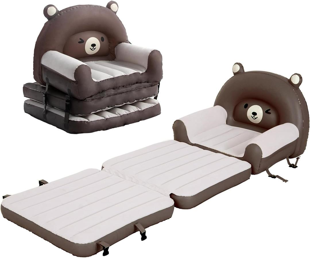 RAPTAVIS Kids Air Sofa Bed Inflatable Mattress, Toddler Flocked Couch Bed with Armrest