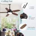 42 Inch Wet Rated Outdoor Ceiling Fan with Lights and Remote,IP65 Hanging Gazebo Fan with 3CCT 6-Speed DC Motor, Brown Waterproof Plug in Ceiling Fan with Cord for Patios Porch Pergola Pavilion