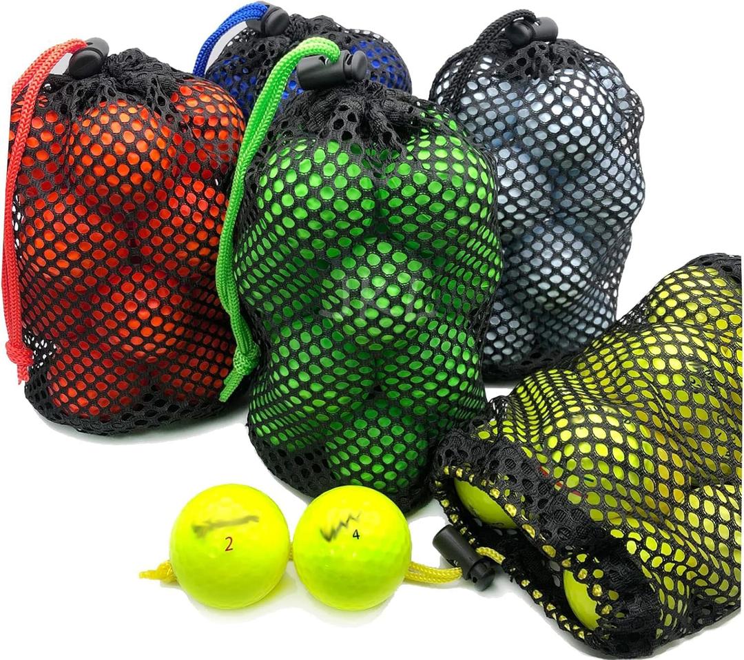 JKL 5 Pack Small Golf Ball Bags, Golf Mesh pouch,Sports Net, Round Storag,little nylon mesh bag,Colorful Drawstring mesh Bags for accessoriesRed Yellow Blue Green Black