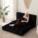 Folding Sofa Bed Bean Bag Bed, Foldable Bean Bag Couch Floor Couch for Adults with Velvet Fabric, Foldable Mattress with Back Support, Floor Sofa Lounge for Living Room Bedroom, Black, 80x54 In