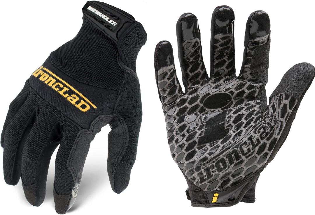 Ironclad Box Handler Work Gloves BHG, Extreme Grip, Performance Fit, Durable, Machine Washable, (1 Pair), Black L