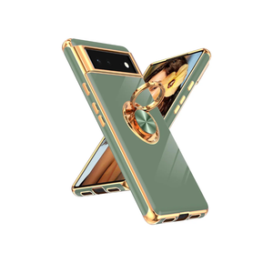 LeYi for Google Pixel 6 Phone Case: 360° Rotatable Ring Holder Magnetic Kickstand, Plating Rose Gold Edge Protective for Google Pixel 6 Case, L-Green
