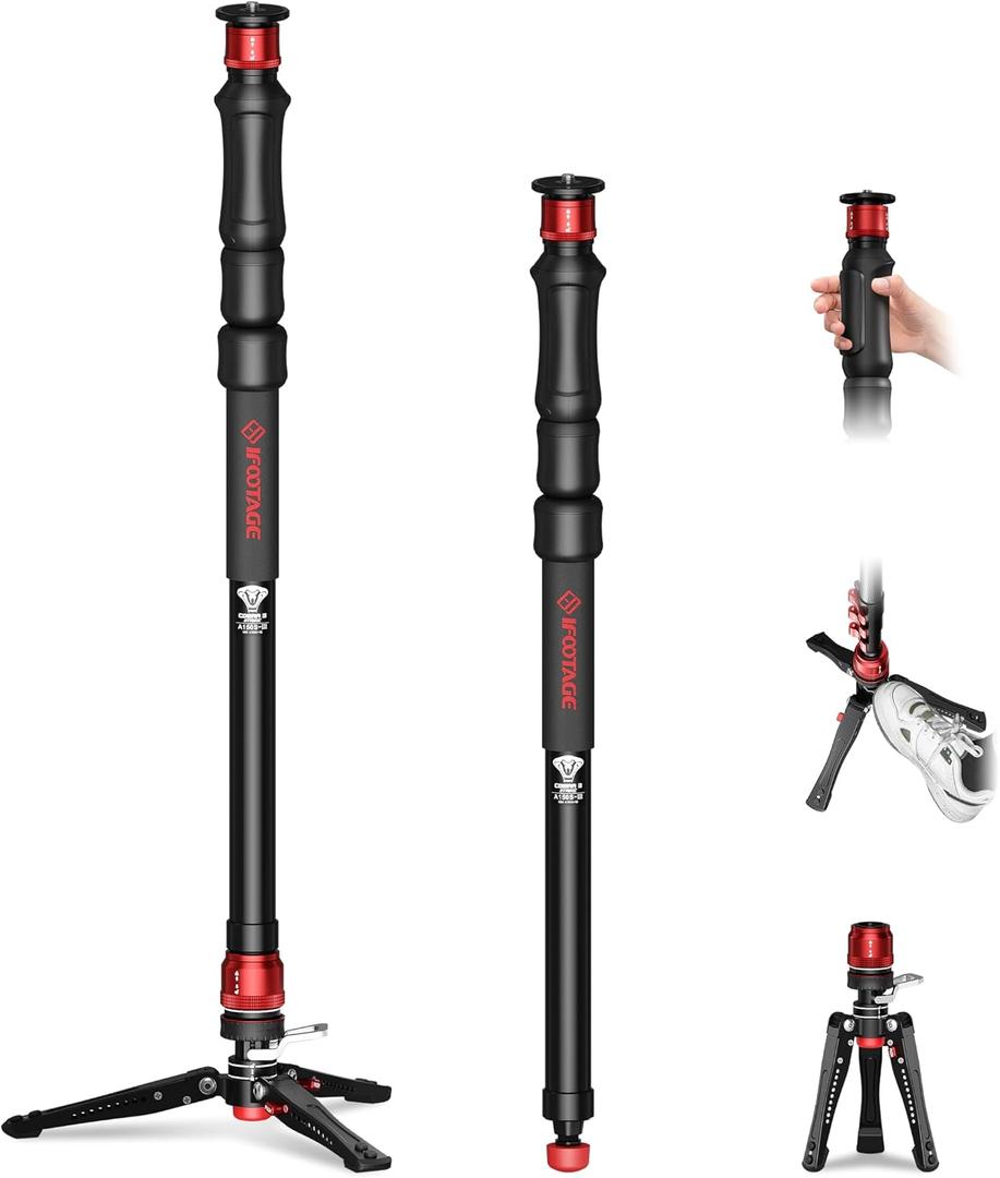 IFOOTAGE Cobra 3 Strike Monopod A150S, One-Touch Lifting Monopods Camera Stand with Pedal, Aluminum Quick Video Mono pod for Shooting Animal/Sports Event/Wedding/Live Show, Payload 11lb, 60"/150cm