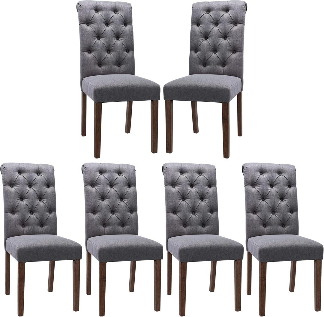 COLAMY Button Tufted Diner Chair Set of 6, Upholstered Stylish Fabric Accent Parsons Chairs with Solid Wood Legs and Padded Seat for Dining Room, Kitchen - Grey, count of 2