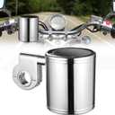 Motorcycle Handlebar Cup Holder, Chrome Motorcycle Handlebar Mount, Cup Drink Water Bottle Holder for Handlebar, Armrest, Roll Bar (Silver)