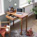 32 Inch Mid Century Modern Desk - Rubber Wood Desk with Drawers, Vintage Narrow Desks with 2 Hooks, Small Writing Desks for Small Spaces, Bedroom, Living Room & Office, Walnut Color, 31.5 in W x 15.7 in D