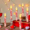 Baquler 6 Pcs Valentine Day Flameless Candles Primitive 6.5 Inch Short Heart Taper Candles Battery Operated LED Candlesticks for Valentine Wedding Anniversary Dinner Table Home Party Decor
