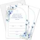 First Holy Communion Invitation Card, Blue Floral Baptism Invitations For Girls Boys, Christening Fill In Invites, Religious Celebration Decorations Baby Shower Supplies, 04
