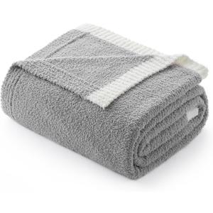 Snuggle Sac Ultra Soft Throw Blanket for Couch Bed Sofa 50x60 inches, Reversible Grey Blanket Microfiber Fluffy Fuzzy Cozy Knit Throws for Women Mothers Birthday Gifts