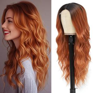 Long Ginger Wigs for Women 26inch Wavy Curly Orange Hair Natural Looking Middle Part Synthetic Heat Resistant Replacement Wigs for Cosplay Costume Halloween Daily Use (R2/350)