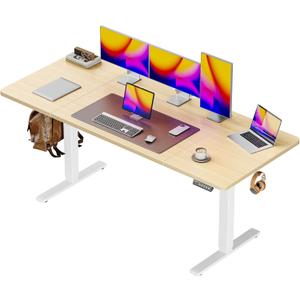 Huuger 63 x 28 Large Electric Standing Desk, Height Adjustable Computer Desk, 27.6" Deep Desktop, Stand up Gaming Office Table with 2 Hooks, 3 Preset Heights, for Home Office, Maple