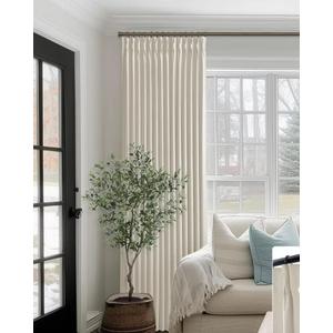 SHINELAND Farmhouse Curtains for Living Room,French Country Pleat Linen Blackout Farm House 90 Inch Curtains for Dining Room Bedroom