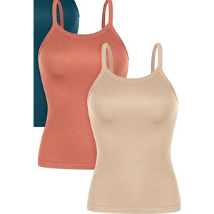 ODODOS Seamless Tank for Women Ribbed Strappy Sleeveless Shirts Scoop Neck Cami Tops, L