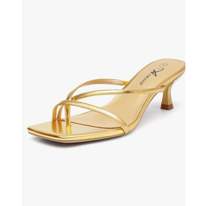 Athlefit Women's Strappy Kitten Heels Flip Flops Square Open Toe Low Heels Fashion Party Dress Thong Heeled Sandals Size 8