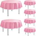 Round Vinyl Tablecloth with Flannel Backing-6 Pack Pink 60 Inch Waterproof Table Cloths Plastic Table Sheets-Wipeable Spillproof PEVA Oilcloth Covers for Picnic Party Camping Dining