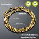 Stainless Steel & 18K Gold Dog Chain Collar - Adjustable, Chew Proof, Cuban Link, Double Row, Metal, Walking Collar for Large, Small, Medium Dogs (S 12" -16")