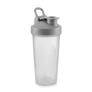light gray, semi-transparent plastic protein shaker bottle, 28 OZ