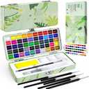 50 Colors Watercolor Paint Set with 6 Brushes, Portable Travel Water Color Kit with Carrying Case, Palette and Accessories, Non-Toxic Art Supplies Gift for Artists Adult Teen Kids Girls Boys (1 Count (Pack of 50))