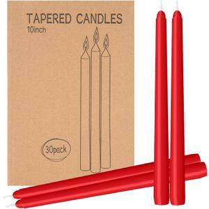 LYOBATH 30 Pack Red Taper Candles - Taper Candles 10 Inch Dripless, Smokeless & Unscented - 8 Hours Long Burning - Hand Poured Tall Candlesticks - Ideal for Weddings, Dinner Parties, and Home Decor